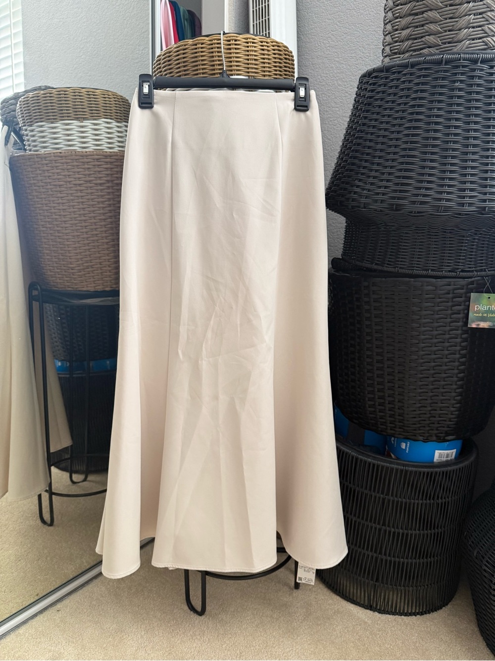 Cream A-Line Midi Skirt